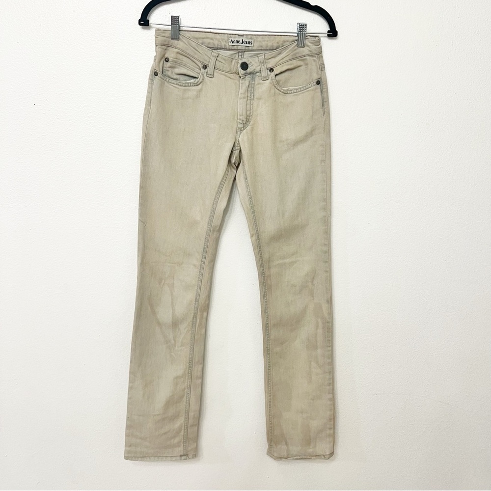 Acne light sand straight leg cropped cotton blend jeans